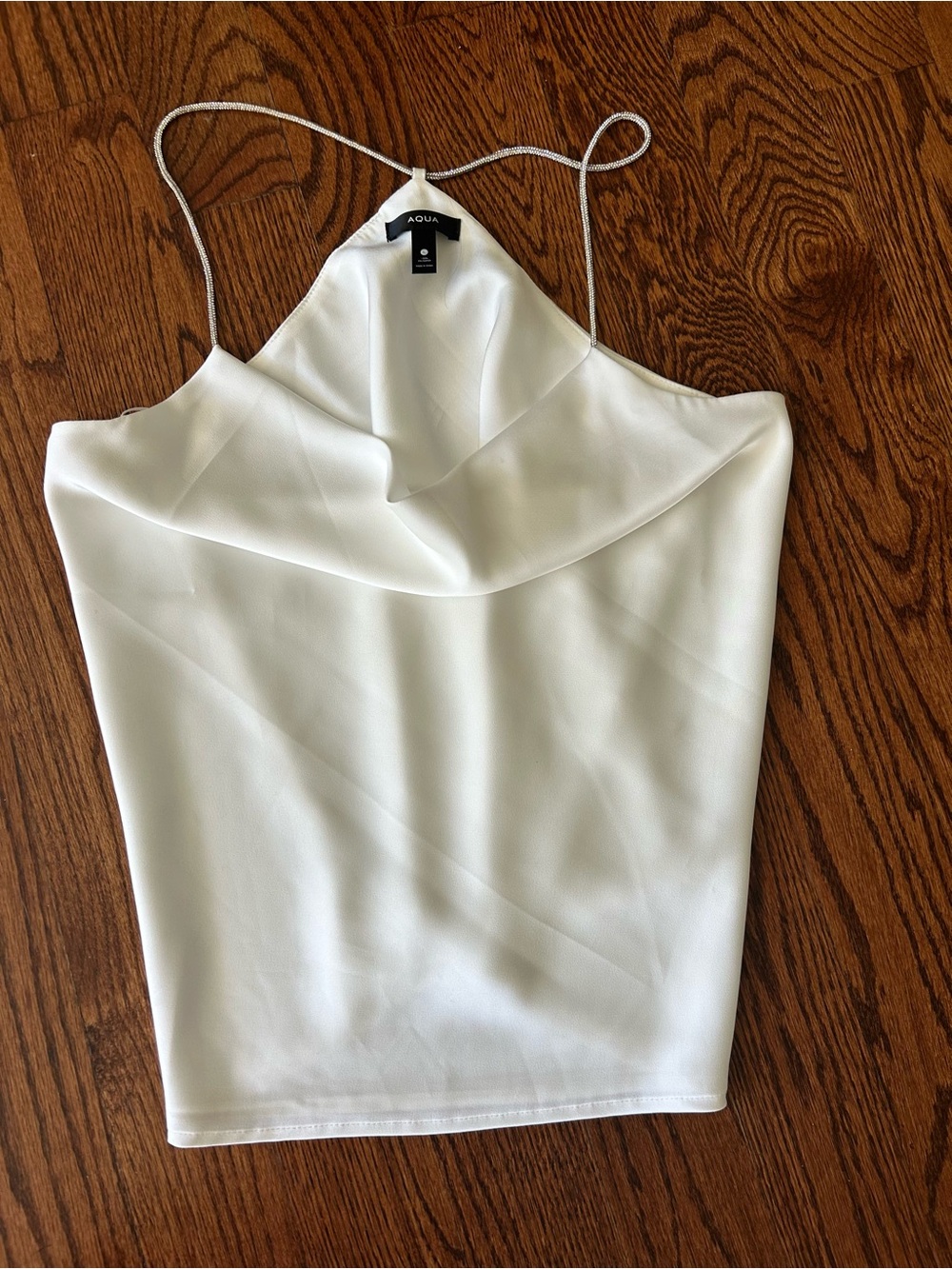 Aqua White Draped Cowl Neck Spaghetti Strap Top